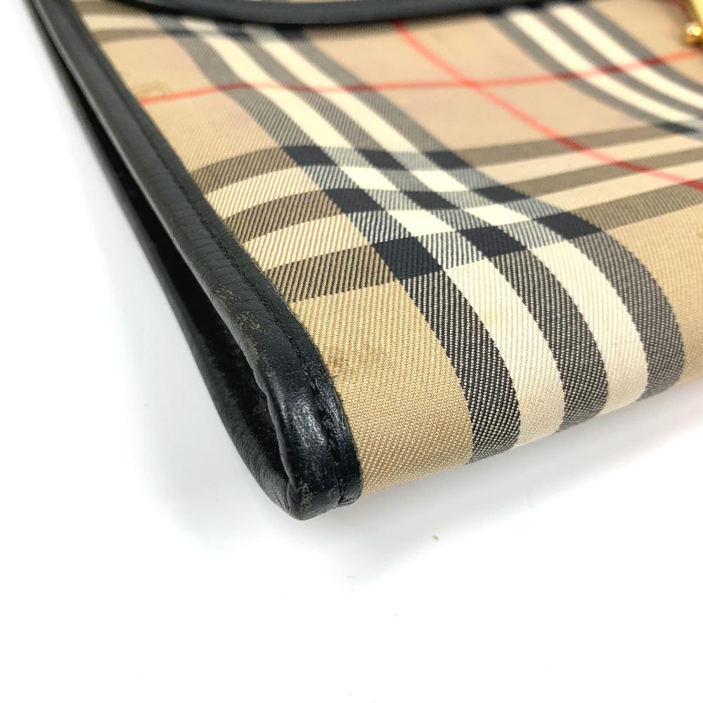 BURBERRY Check Document Pouch Clutch bag Canvas/Leather Beige