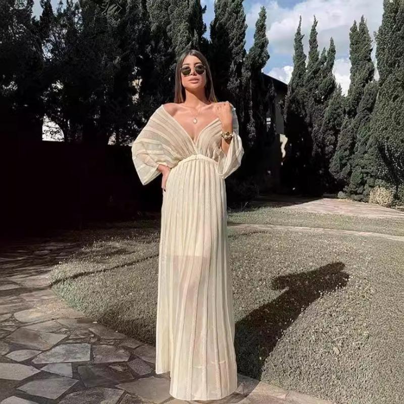 Женские летние узкие полые платья с v-образным вырезом и шалью