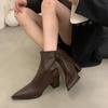 Ботильоны с задней молнией, на блочном каблуке, осенние, новые, всесезонные, с острым носком, нескользящие, износостойкие, на высоком каблуке, короткие ботильоны