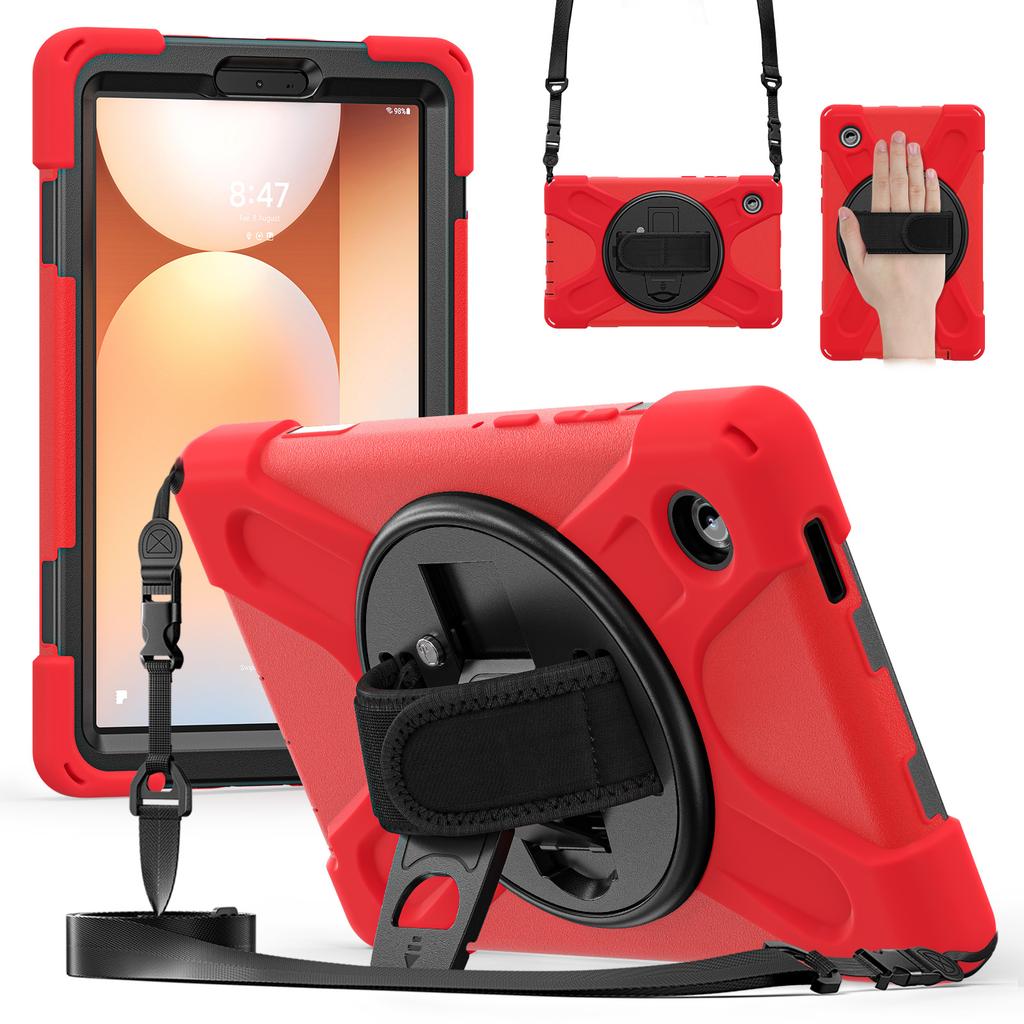 Kickstand Case for Samsung Galaxy Tab A11 2025 8.7 Inch SM-X133 SM-X135 360 Rotating 3-Layers Hybrid Cover with Shoulder Strap