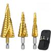 Straight Groove Step Drill Bit HSS Titanium Coated Wood Metal Hole Cutter Core Drilling Tools Set 4 Models