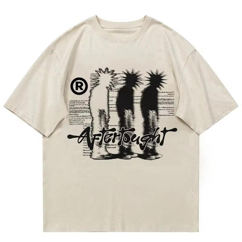 Мужская футболка из хлопка с большим графическим принтом Shadow Y2k Streetwear Top с коротким рукавом Футболка в стиле хип-хоп Harajuku Vintage Aesthetic Clothing