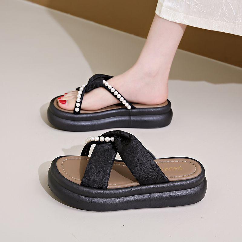 Мода Снаружи на Пляже Жемчужные Слайды Платформа Женские Шлепанцы и Женские Сандалии Новая Коллекция Повседневная Мода Противоскользящая 39 Обувь
