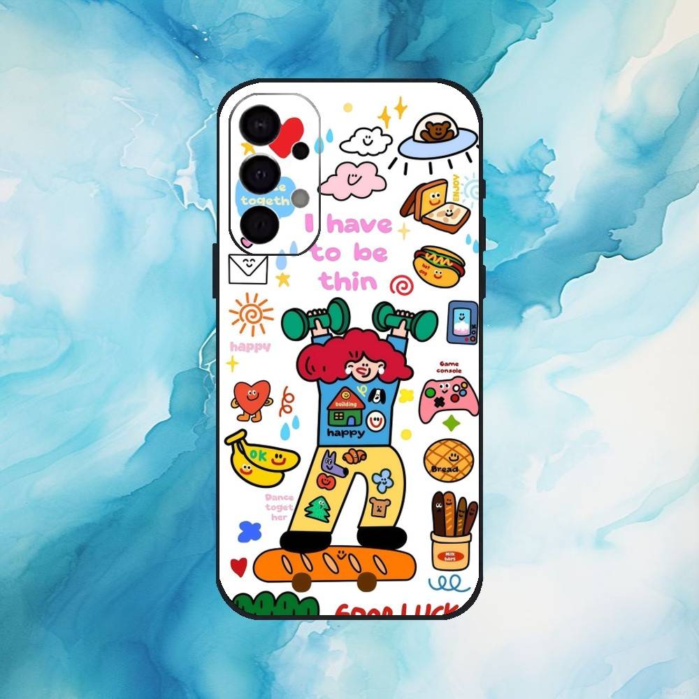 Colorful Whimsy Girl Phone Case For Samsung Galaxy A73,A72,A71,A70,A53,A52,A51,Soft Silicone Black Cover