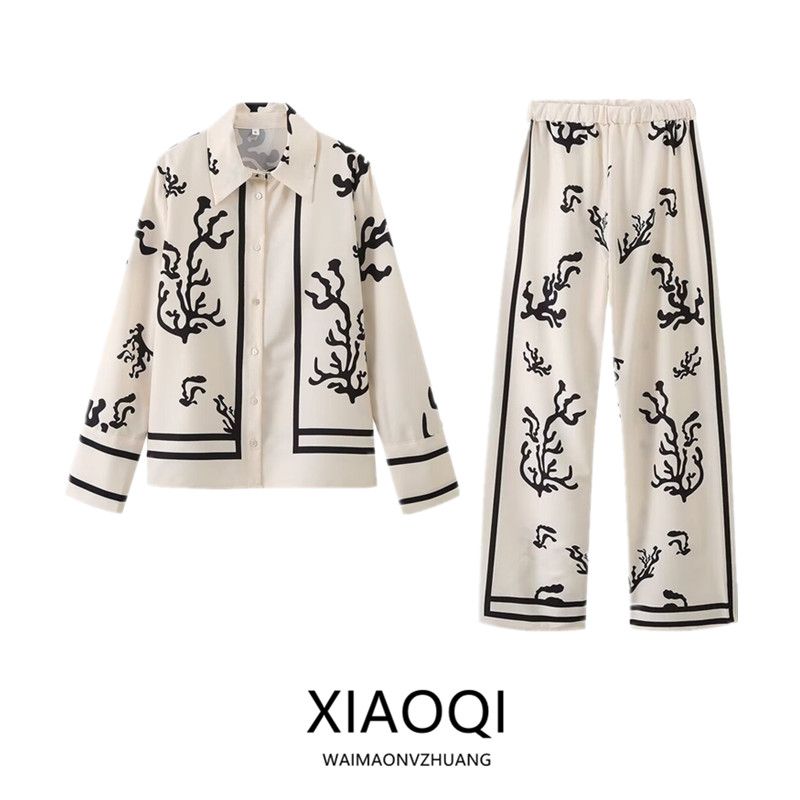 Fashion Style 2024 Spring/Summer New Arrival Female Fashion Dignified Sense of Design Easiest for Match Slim Looking Positioning Print Shirt Outfit