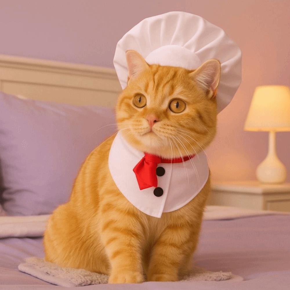 Cute Chef Hat Set Adjustable Cat Cosplay Hat Pet Accessories Pet Cooking King Hat Pet Fashion Show