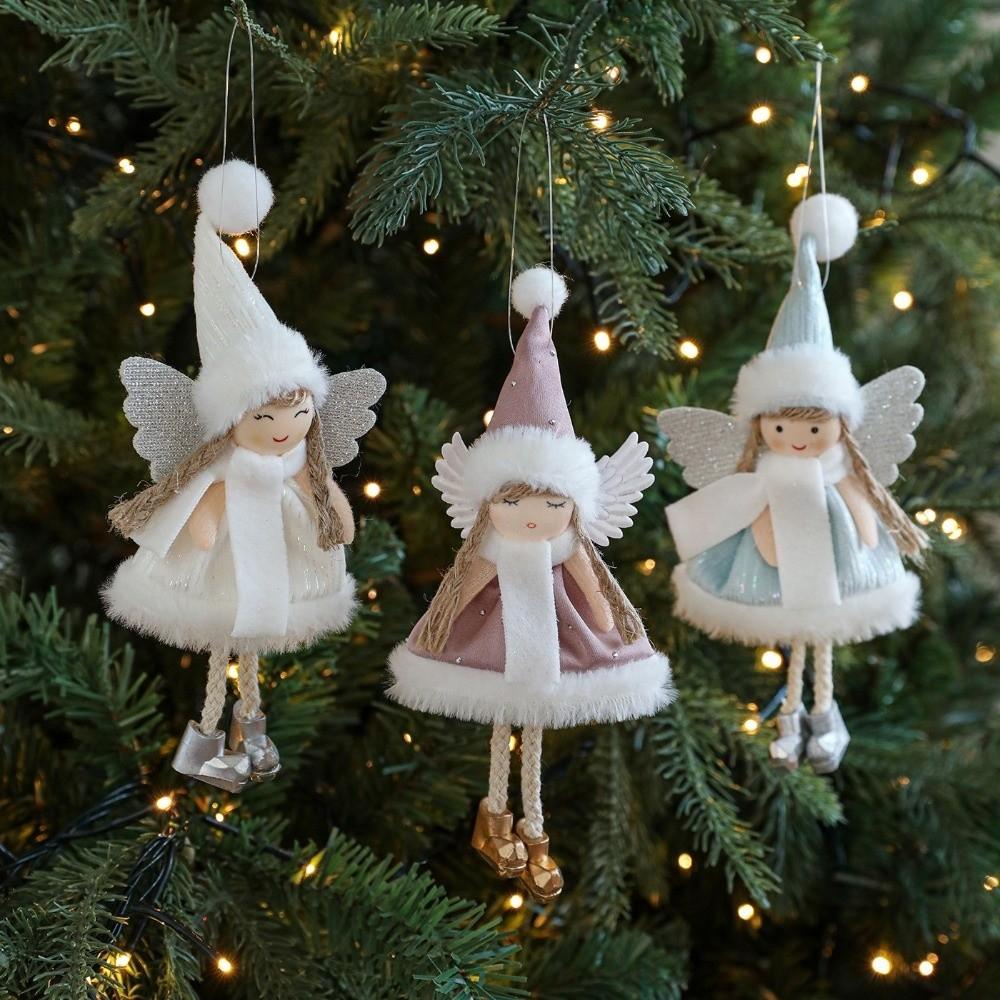 Shiny Christmas Decoration Plush Xmas Hanging Ornament Angel Dolls Pendants Outdoor Indoor