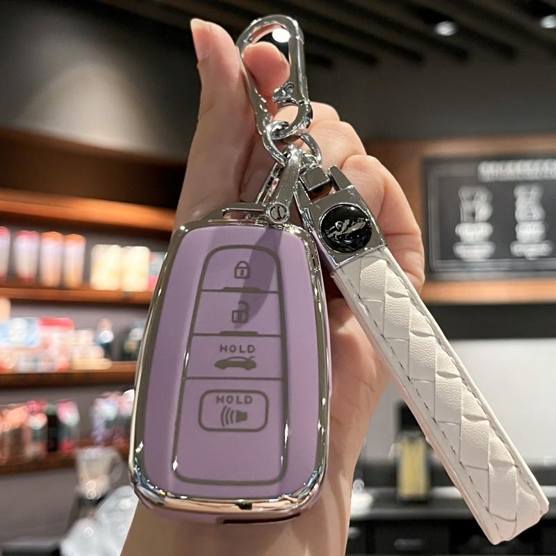 Car Key Case Cover Key Holder with Keychain for Toyota 2018-2022 RAV4 Camry Corolla Avalon C-HR Prius GT86 Highlander