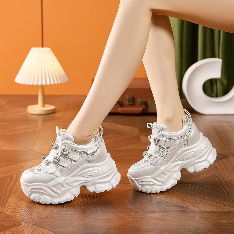 Мода 2025 Весна Новые Кроссовки на массивной подошве в стиле «папиных», женские, платформа, одинарные туфли с водяными бриллиантами, модные кроссовки на скрытой платформе