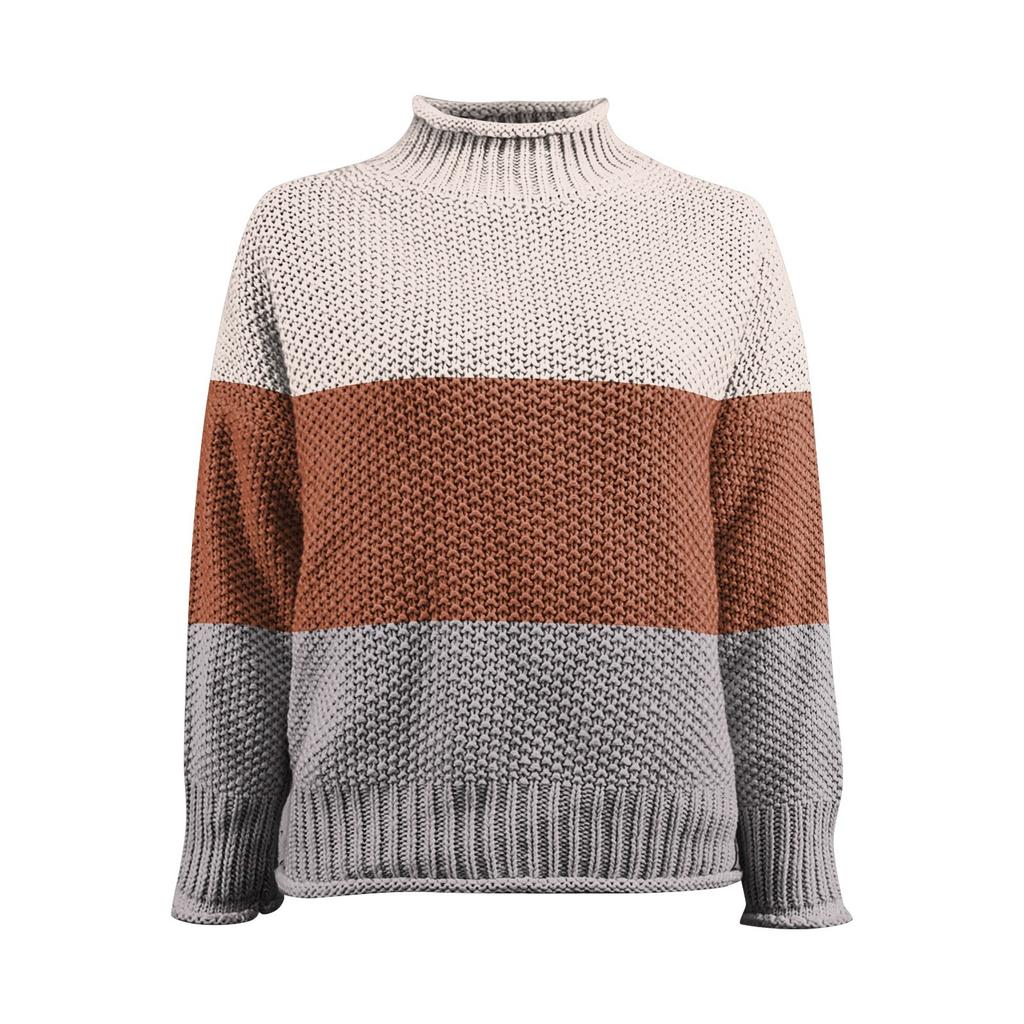 Женская мода повседневный цветной пэчворк свитер длинный рукав пуловер свитер топ