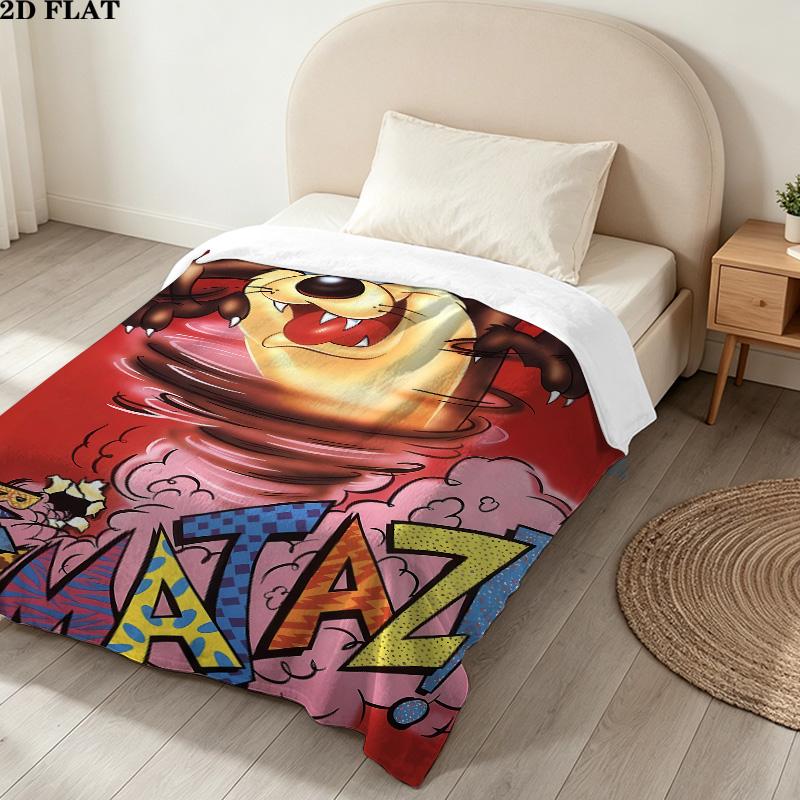 1PC Tazmanian Devil Patterned Flannel Blanket Suitable For All Seasons For Home Decor Warmth And Comfort Gifts Holiday Present