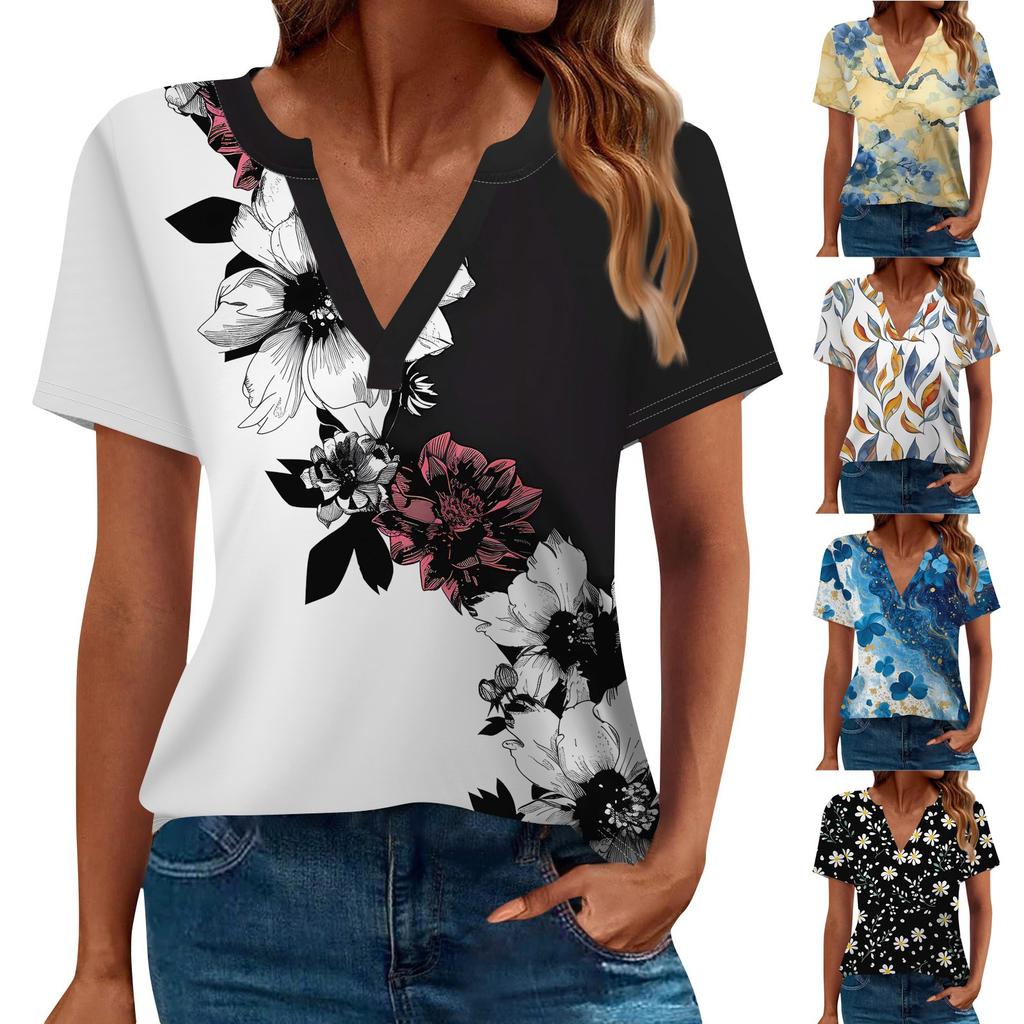 Women's T Shirt Tee Printed Short Sleeve Daily Weekend Fashion Basic V Neck Regular Top