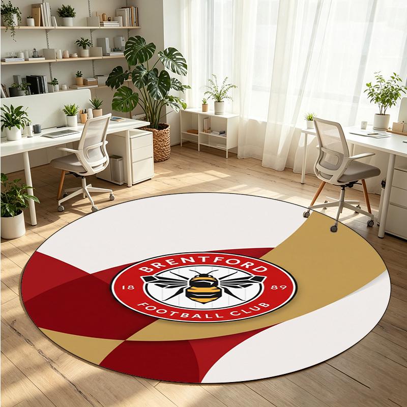 Brentford Football Printed Round Crystal Velvet Rug Soft Non Slip Floor Carpet For Bedroom Holiday Gift