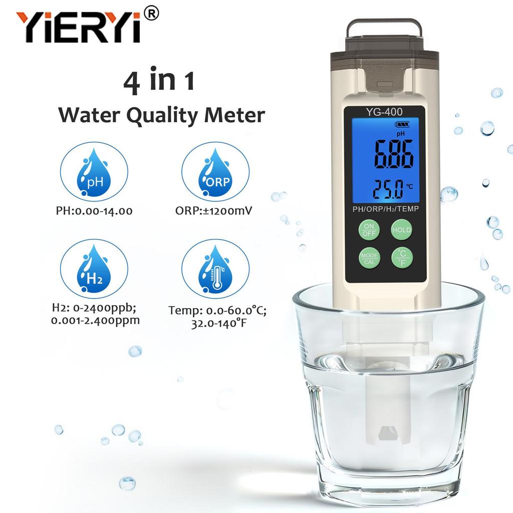 Yieryi 4 In 1 Digital Water Quality Tester PH ORP H2 Temp Meter Reactive Oxygen Analyzer For Hydrogen Water Aquarium Hydroponics Lab