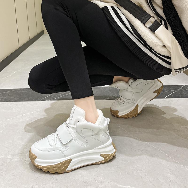 High-top Daddy Cotton Shoes New All-match Leather Thick-soled Inner Heightened Plus Velvet Casual Sports Small White Shoes for Women