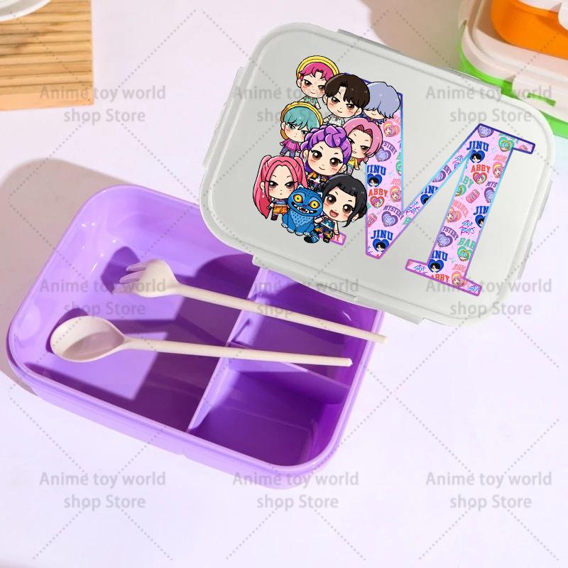 26letters KPop Demon Hunters Lunch Box Girl Boy Portable Bento Boxs Student Hermetic Food Crisper Single Layer Capacity Kid Gift
