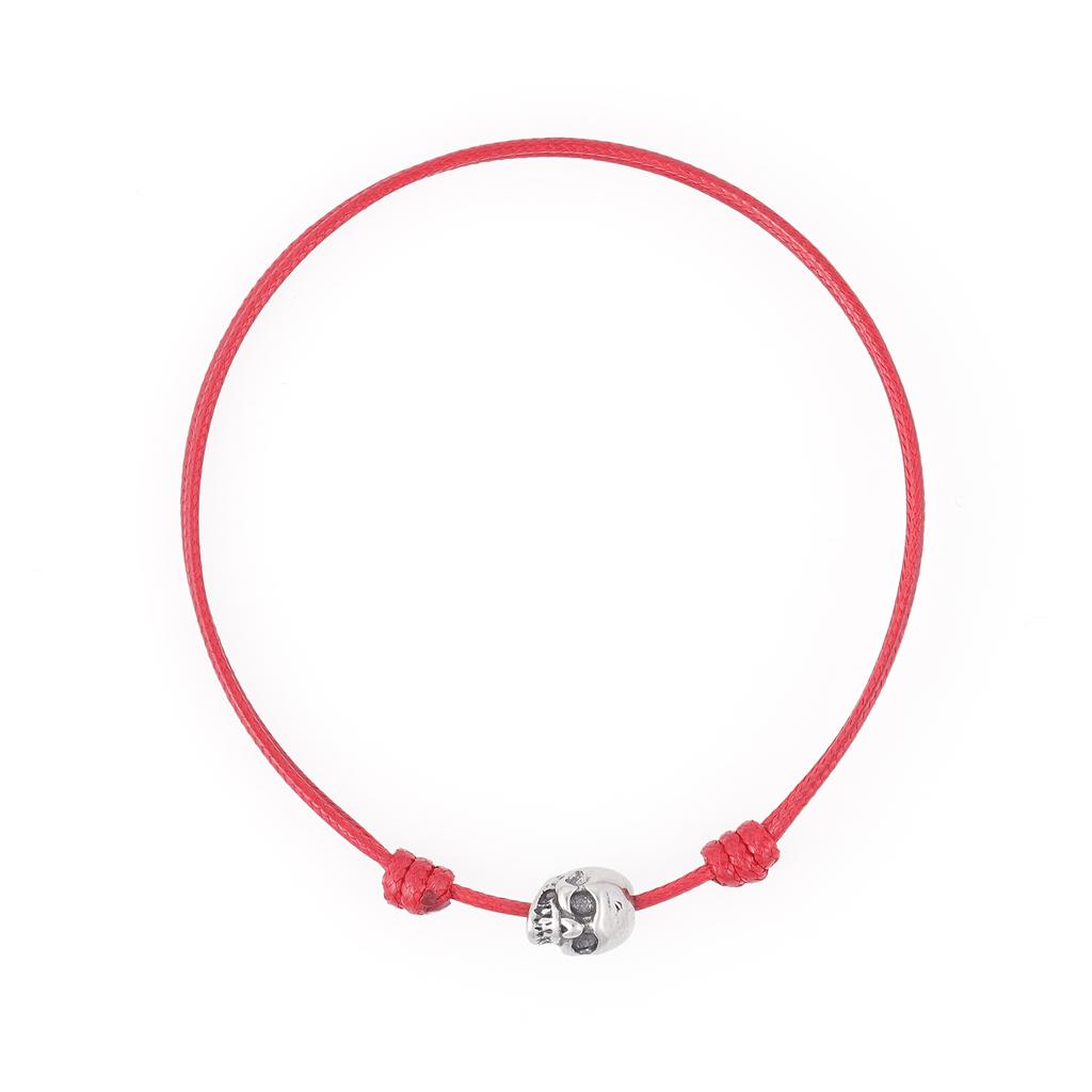 Браслет Jbans Classic с подвеской в виде металлического черепа на вощеном шнурке с узлом (C2501Ac1235)