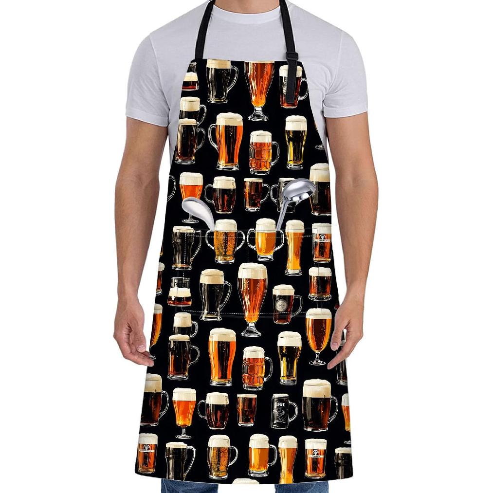 Beer Mug Apron for Women Men,28x33in,Fun Oktoberfest Kitchen Aprons with 2 Pockets,Oxford Fabric,Stylish Adjustable Apron for Cooking Baking BBQ