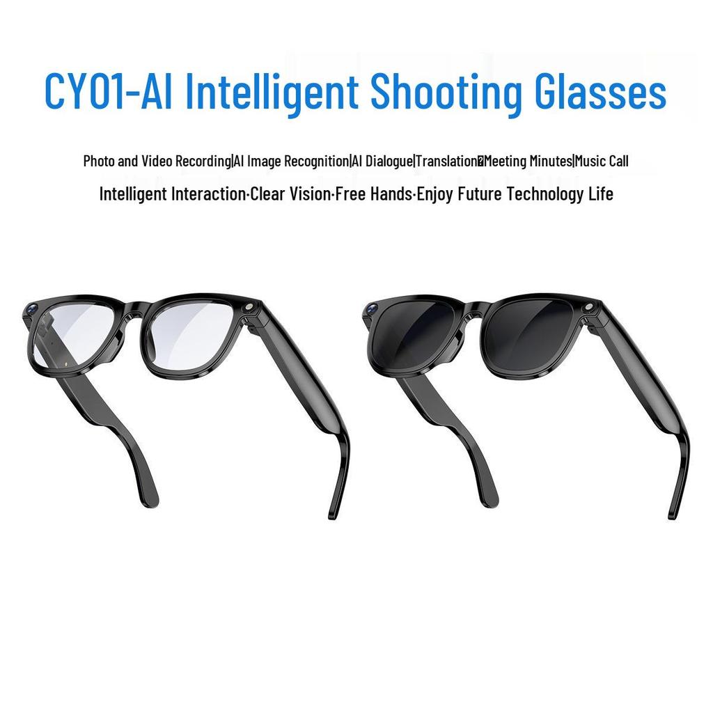CY01 Smart Glasses: 800W Pixel Camera, AI Translation, Video/Meeting Recording, Object Recognition, Calls, Bluetooth Connectivity.