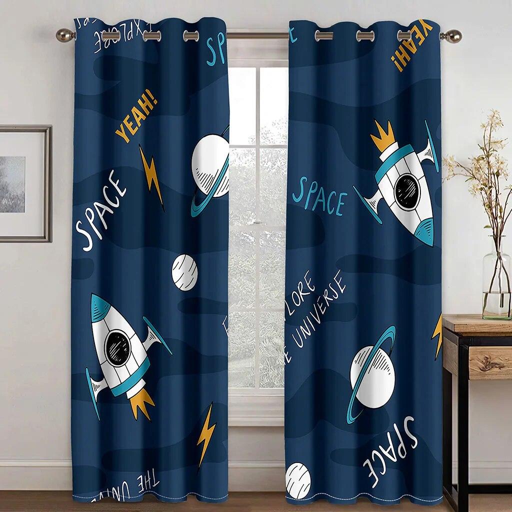 Детские мультяшные космические шторы «Галактика-ракета» для маленьких мальчиков, детская спальня, космонавт, планета, звездное искусство, игровая комната с принтом