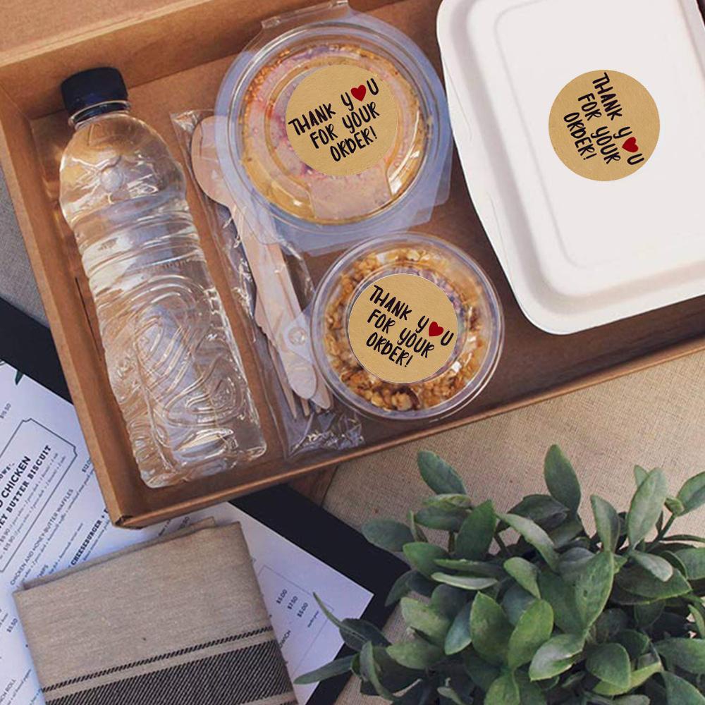 50pcs thank you for supporting my business Kraft Stickers with round labels sticker for small shop handmade sticke