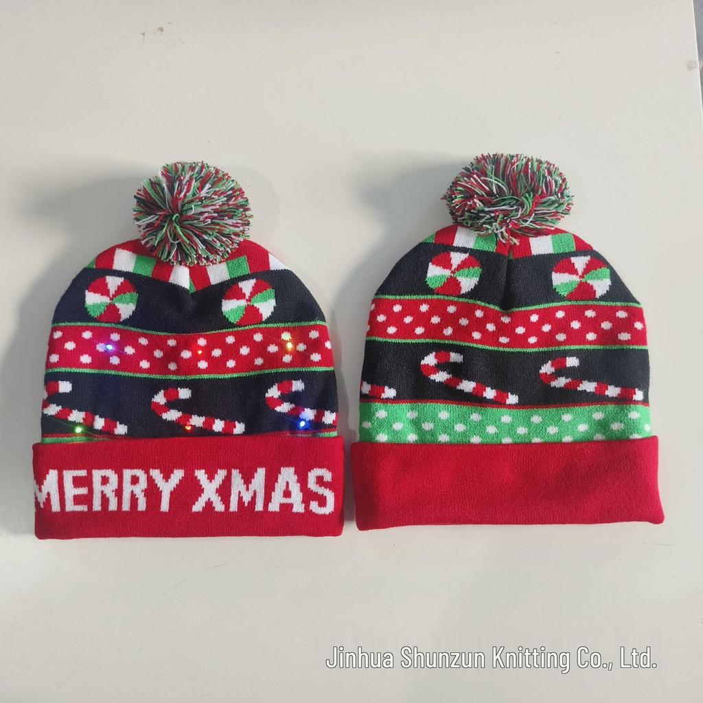 LED Light-Up Elk Jacquard Knit Hat & Scarf Set for Christmas & New Year.