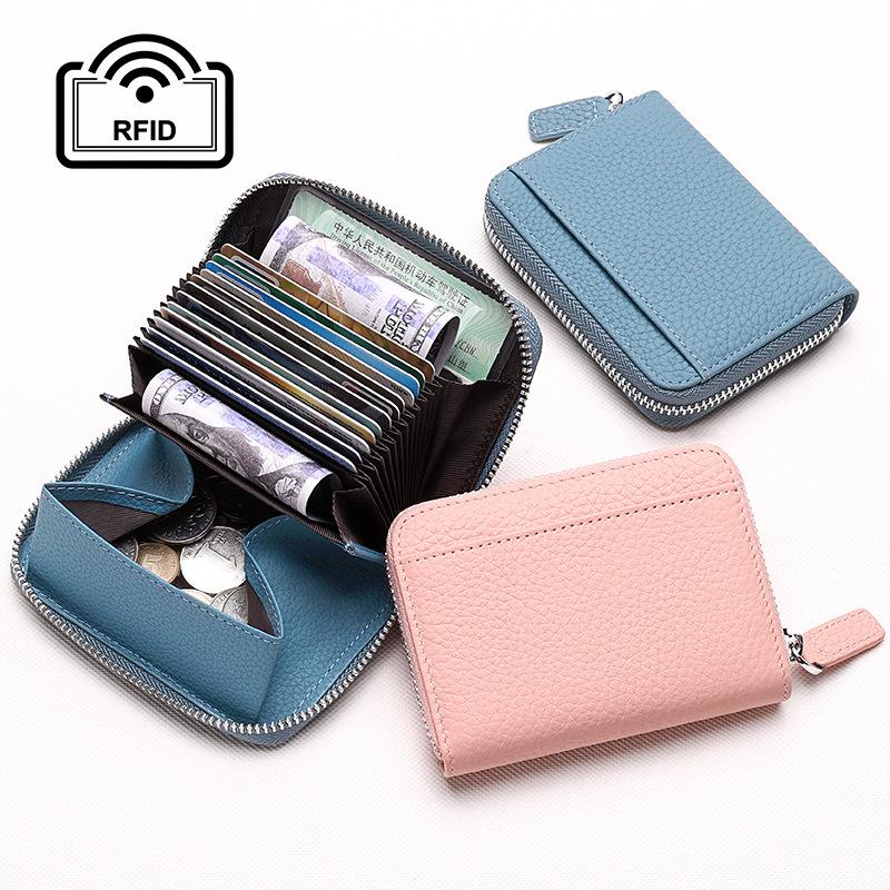 Rfid Card Holder 100% Genuine Leather Business Card Wallet Organ Card Bag Female Bag Japanese