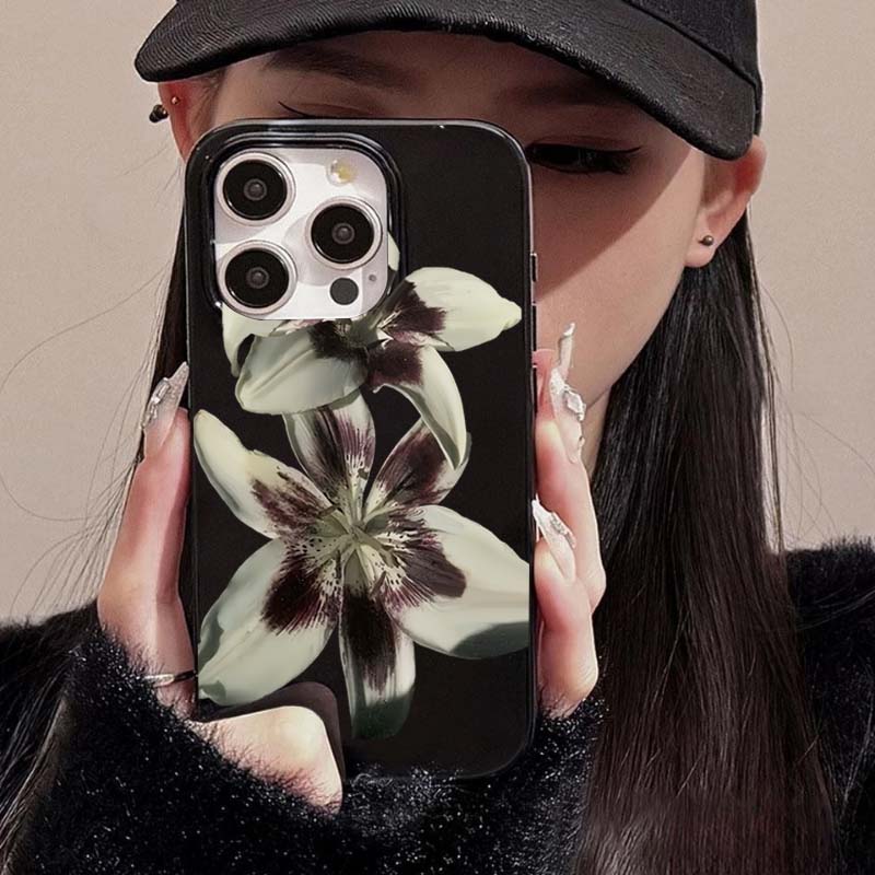 Винтажный дизайн с узором из черных лилий Защитный чехол для серии iPhone 17 16 15 14 13 12 11 Pro Max Plus