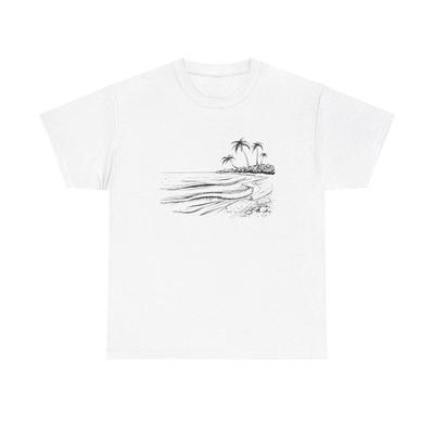 Beach Sea Sketch Graphic T Shirt Cool Vintage Palm Trees Hawaii Surf Wave Art
