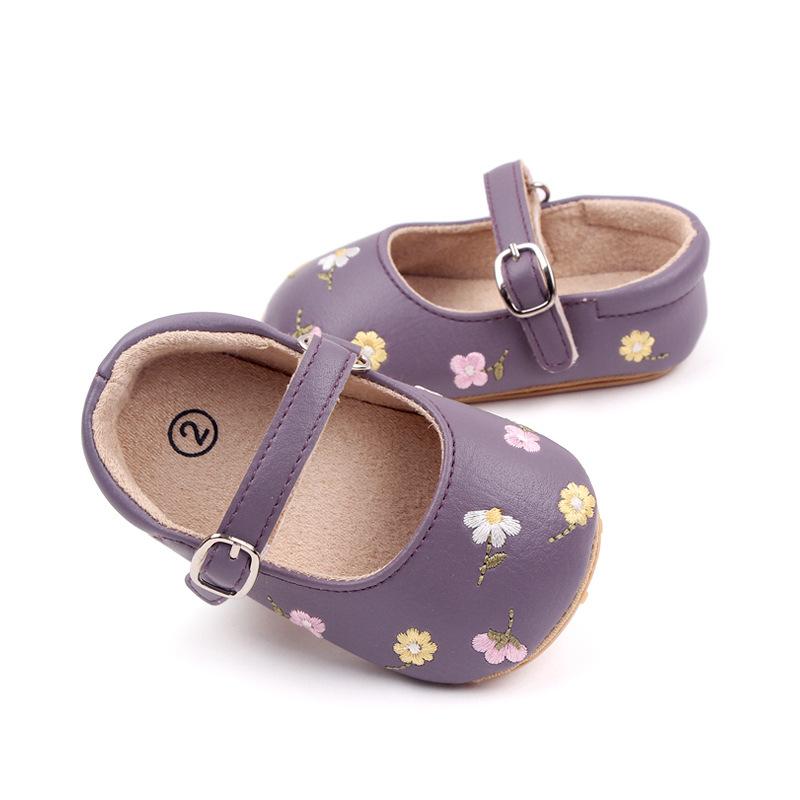 Baby Girl Princess Shoes High Quality Soft PU Embroidery Flower TPR Sole Anti-slip for Toddler Girl 0-12 Months 2023 New Fashion