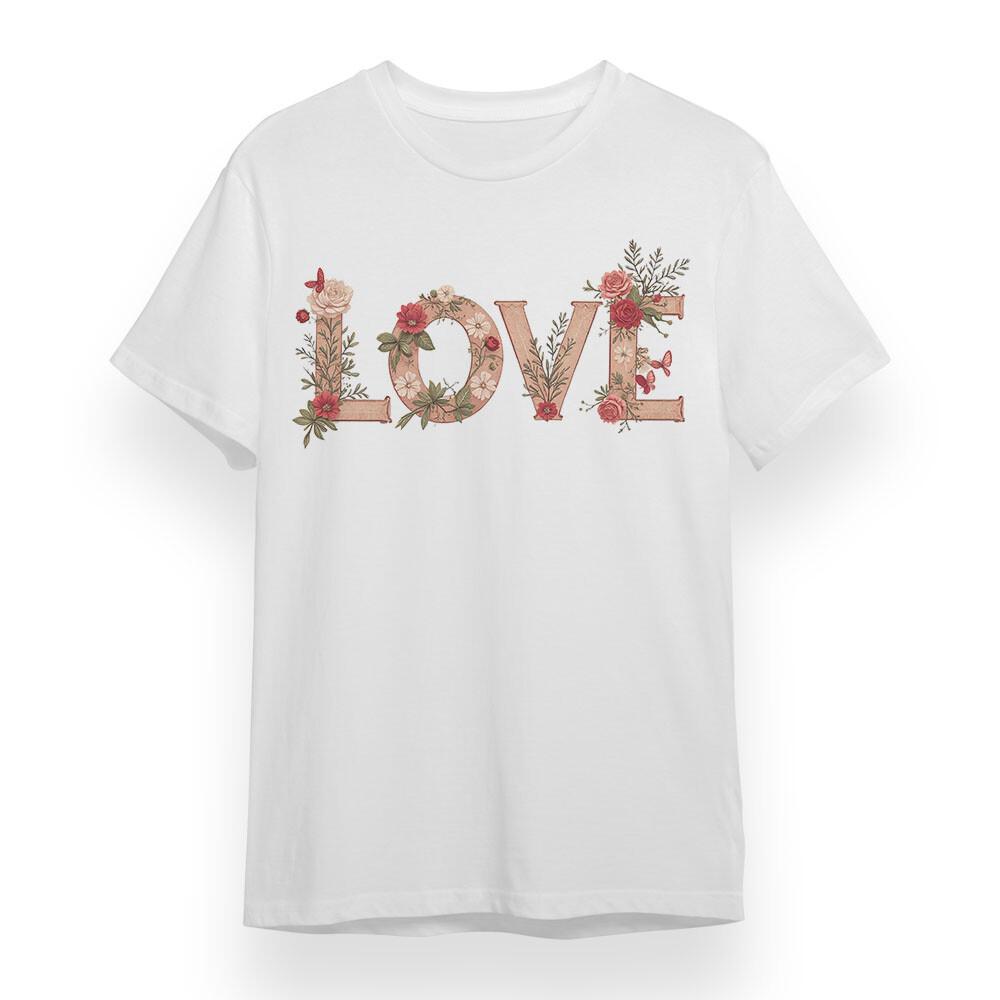 Women's Oversized T-Shirt Mens Womens Tees Top With Botanical Love Graphic Unisex White Cotton Tee