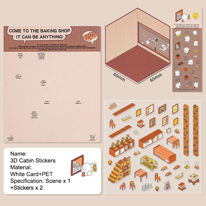 1 комплект забавных наклеек для супермаркета, кондитерской, милые наклейки с изображением мультяшных сцен, креативные трехмерные наклейки для укладки в домике