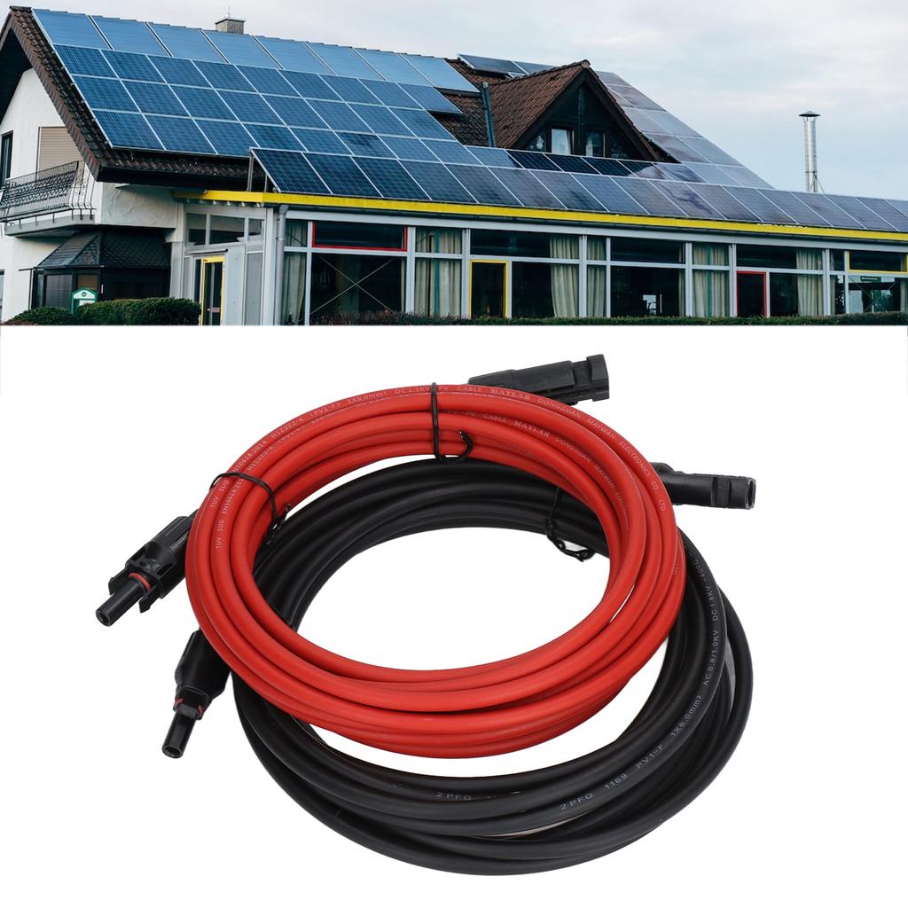 2Pcs Solar Panel Extension Cable 10AWG 6mm² Solar Extension Cable Rated Voltage 1000V Red Black