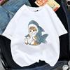 Kawaii Cat Shark Women Print Funny T-shirt Girl Animal Y2K Fashion 90S Print Tops Tee Gril Black White Clothes