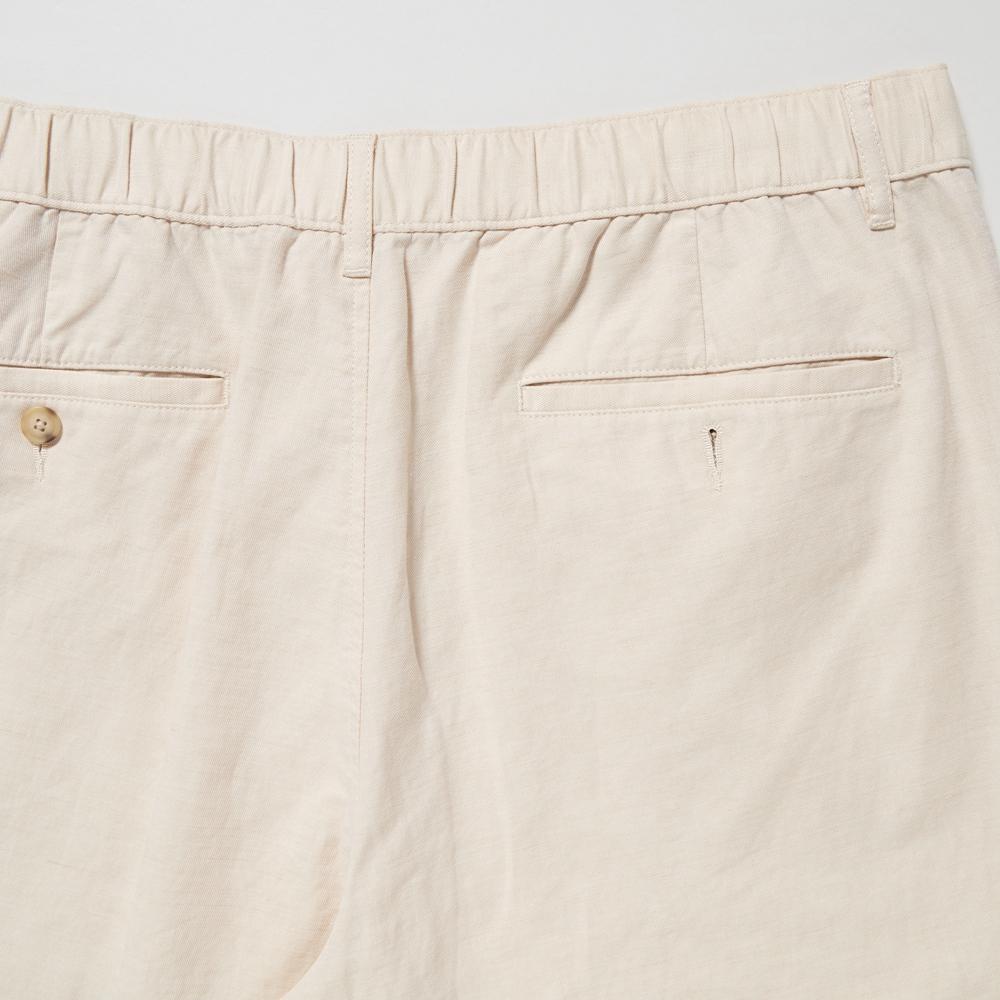 Uniqlo Однотонные повседневные брюки с высокой талией и эластичным поясом для мужчин, бежевые, 455497-30