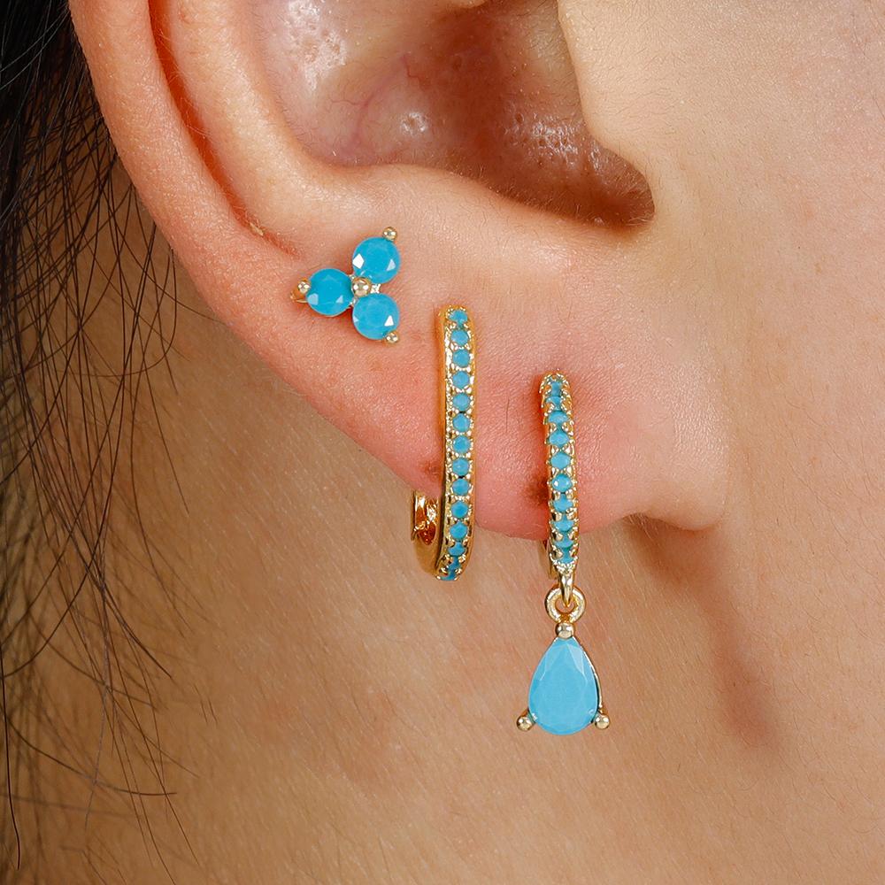 3PCS/Set Fashion Waterdrop Shape Zircon Hoop Earrings For Women Delicate Triangle Shaped Flower Stud Earrings Piercing Jewelry