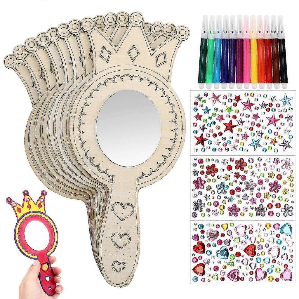 Wood Mirror Shaped Handheld Mirrors Unfinished Wood For Painting 19.50X8.50X0.20CM 1 Set