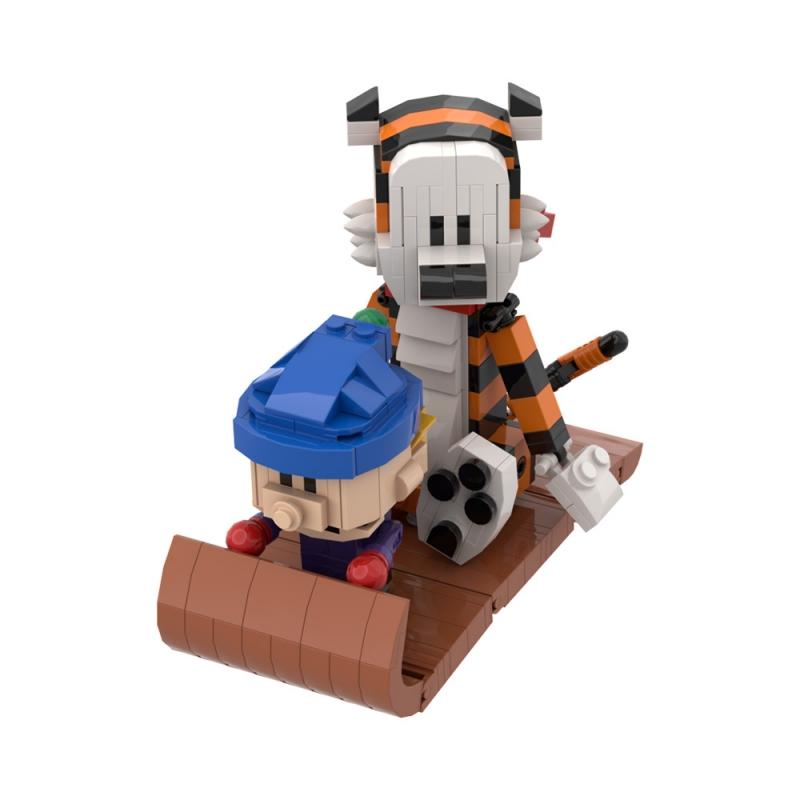 MOC Кэлвин и Хоббс Модель Строительные блоки Сани Тигр Мультяшная Фигурка для Активности Собранный Кирпичный Конструктор Детский Подарок на День Рождения