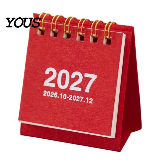 Функциональный настольный календарь для планирования Мини 2026-2027, Окт 2026 - Дек 2027, Стоячий, Перекидной, Маленький, Милый, Цветной, 14 Месяцев, Настольный, На пружине