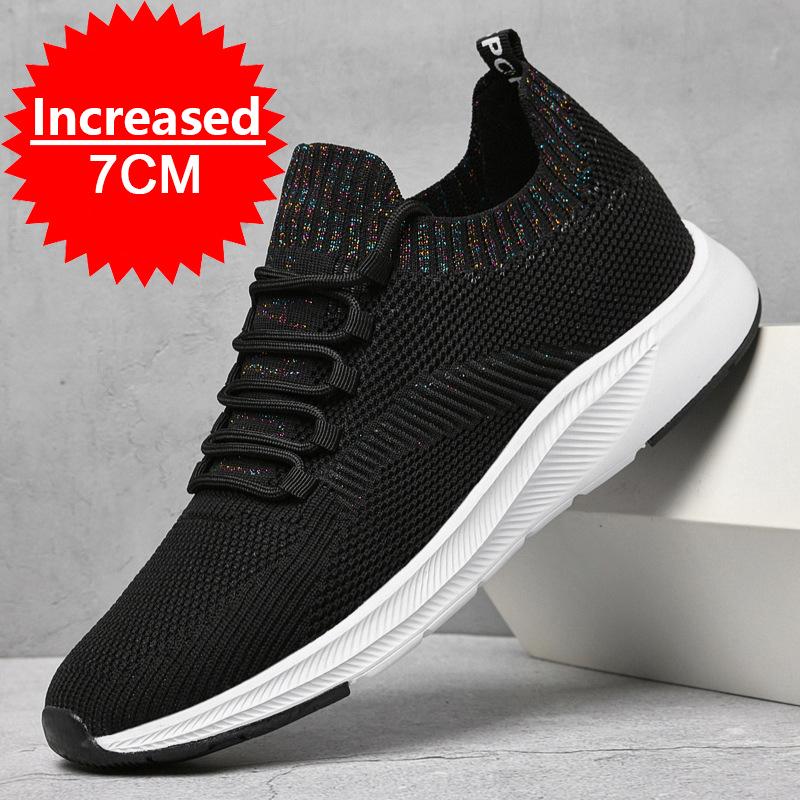 Fashion Summer Breathable Mesh Elevator Shoes for Men 7cm Invisible Height Increase Outdoor Black Sneakers Casual Soft Lightweight Shoes