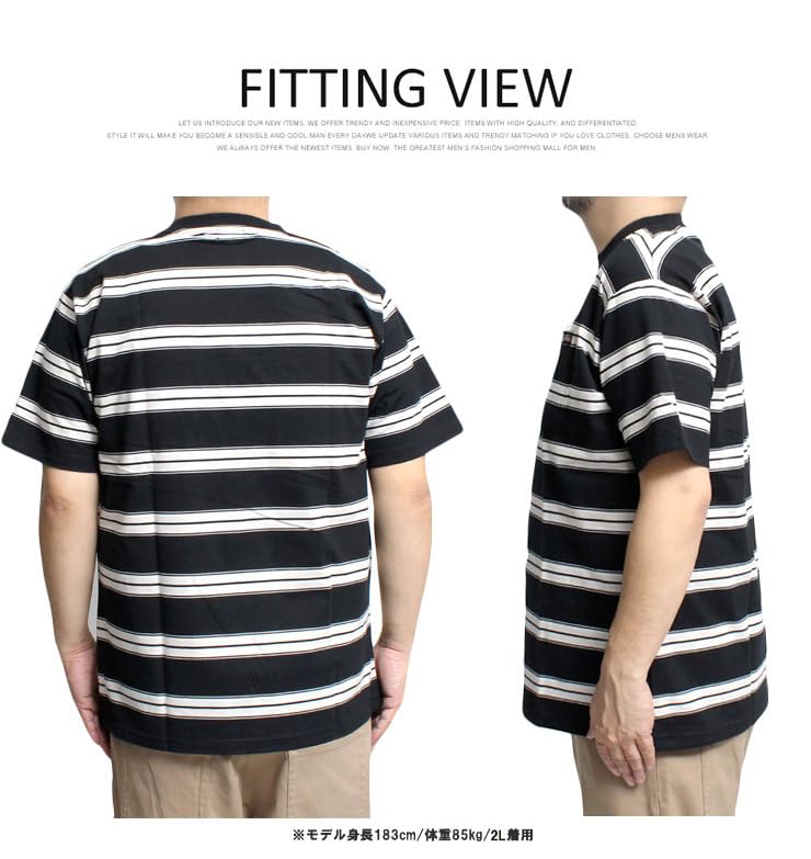 GENUINE DICKIES Men's Short Sleeve T-Shirt with Striped Ringer Logo Print, Crew Neck, Size 4L, Blue and Striped (Size 90)