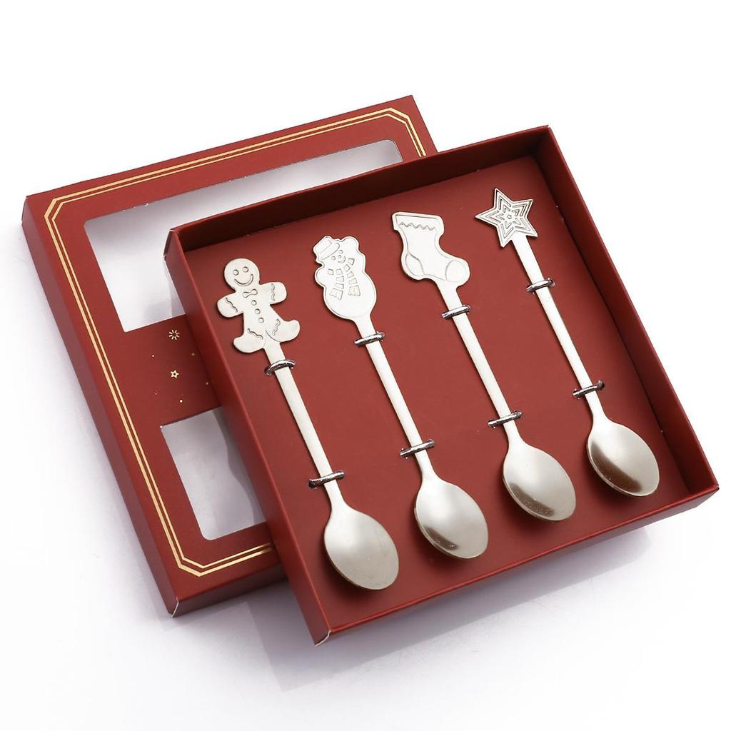 Christmas Flatware Sets with Gift Case,Coffee,Dessert , Cutlery Lunch Tableware,2 / 4 PC Fork Spoon, Christmas Gifts