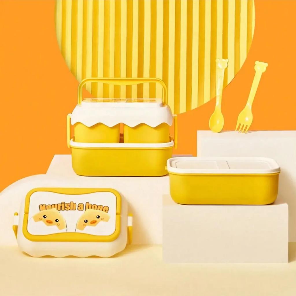 1pc-Double layered colored fruit lunch box, large capacity portable lunch box, suitable for camping, picnics, and beaches