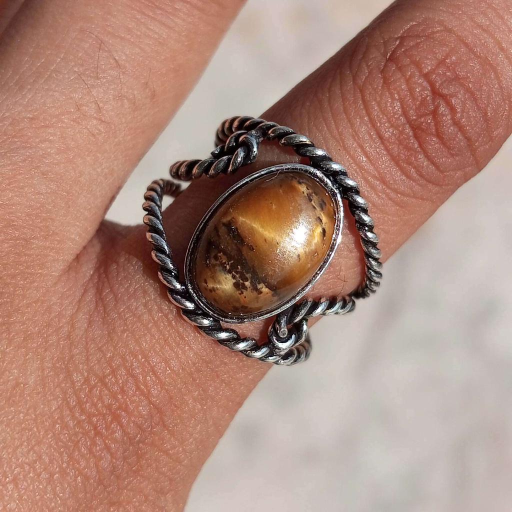 Ювелирное кольцо с регулируемым кольцом из стерлингового серебра 925 пробы с тигровым глазом NST-J2H4582