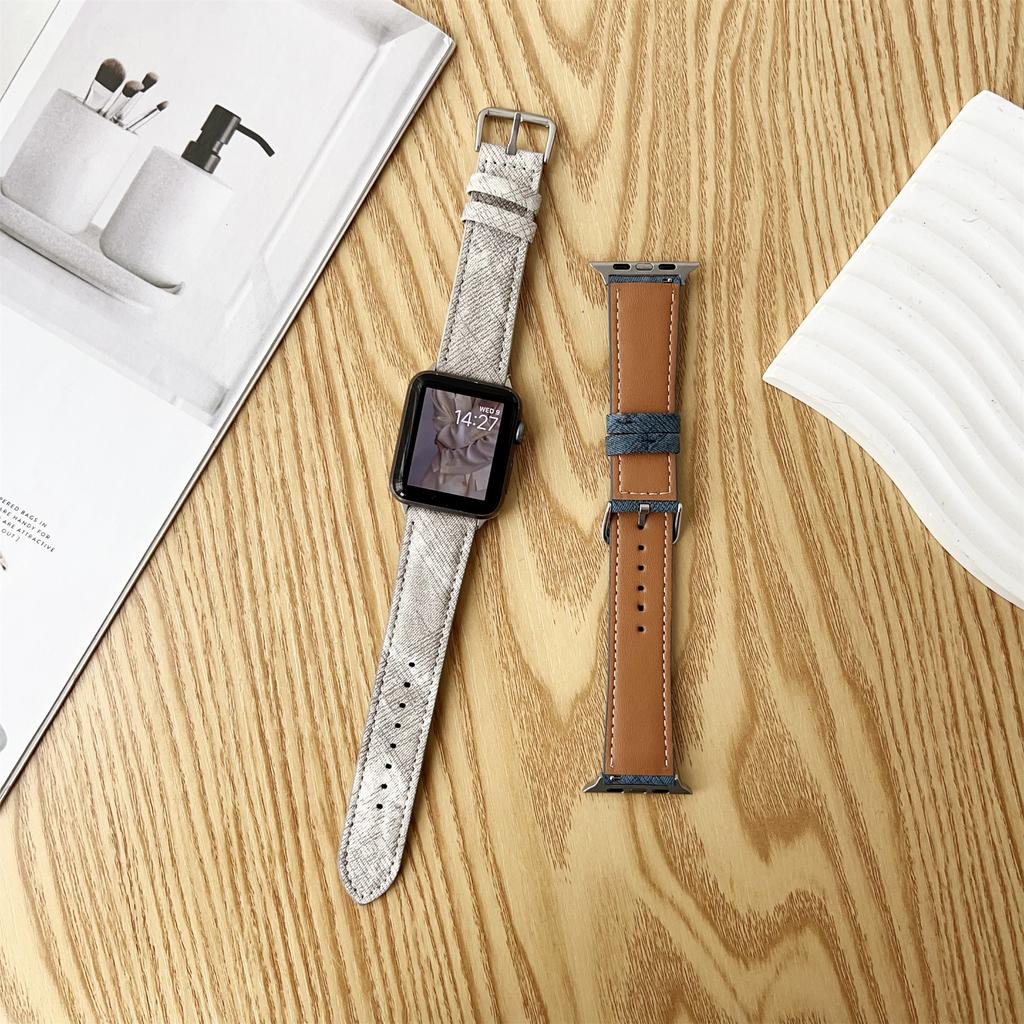 Ремешки для Apple Watch Series 10 9 8 7 SE 6 5 4 3 2 1 42 мм 41 мм 40 мм 38 мм Кожаный ремешок на запястье со стальной пряжкой