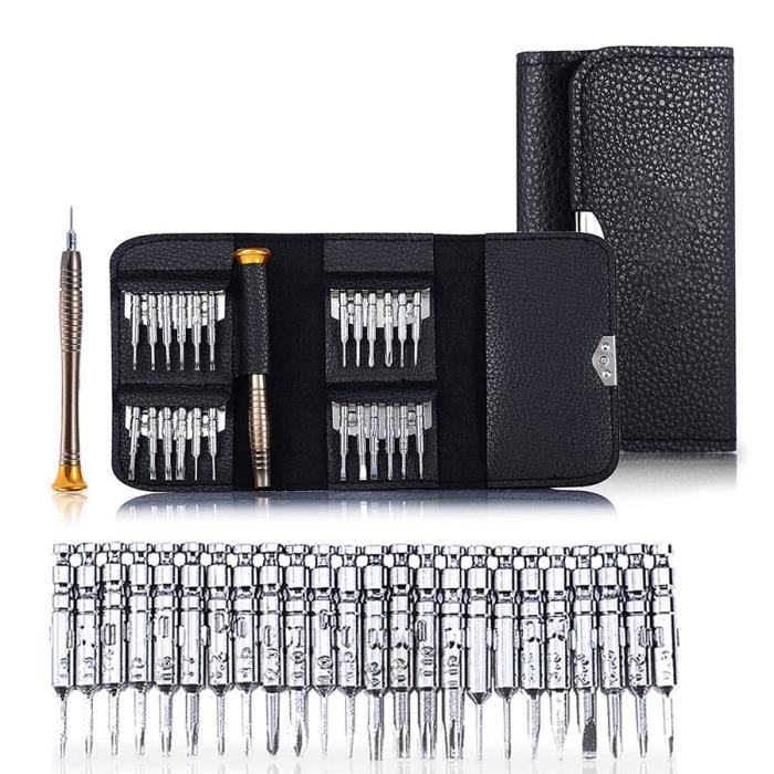 Kit de Tournevis - Mini - 25 pièces - Outils de Réparation - Portable - Trousse en cuir