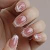 24PCS Sweet Blusher French False Nails with Glue Simple Pink Cat Eye Short Ballet Press On Nails Ins Square Fake Nails for Women