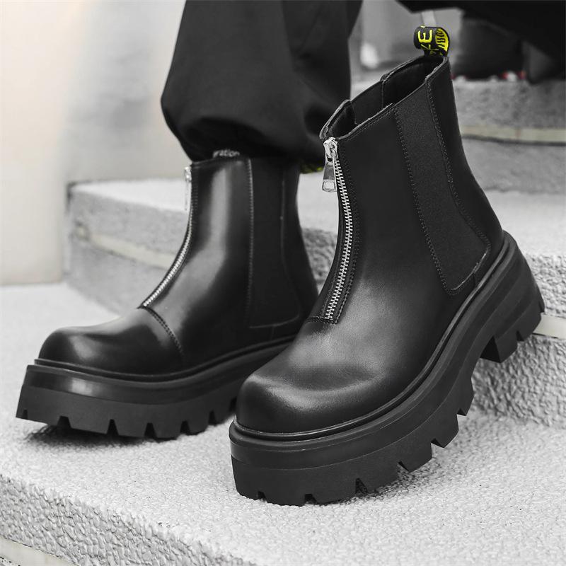 Модные мужские повседневные ботинки челси в английском стиле, дизайнерская обувь, ковбойские ботинки на платформе в стиле хип-хоп и рок, оригинальные кожаные ботинки для мотоциклистов