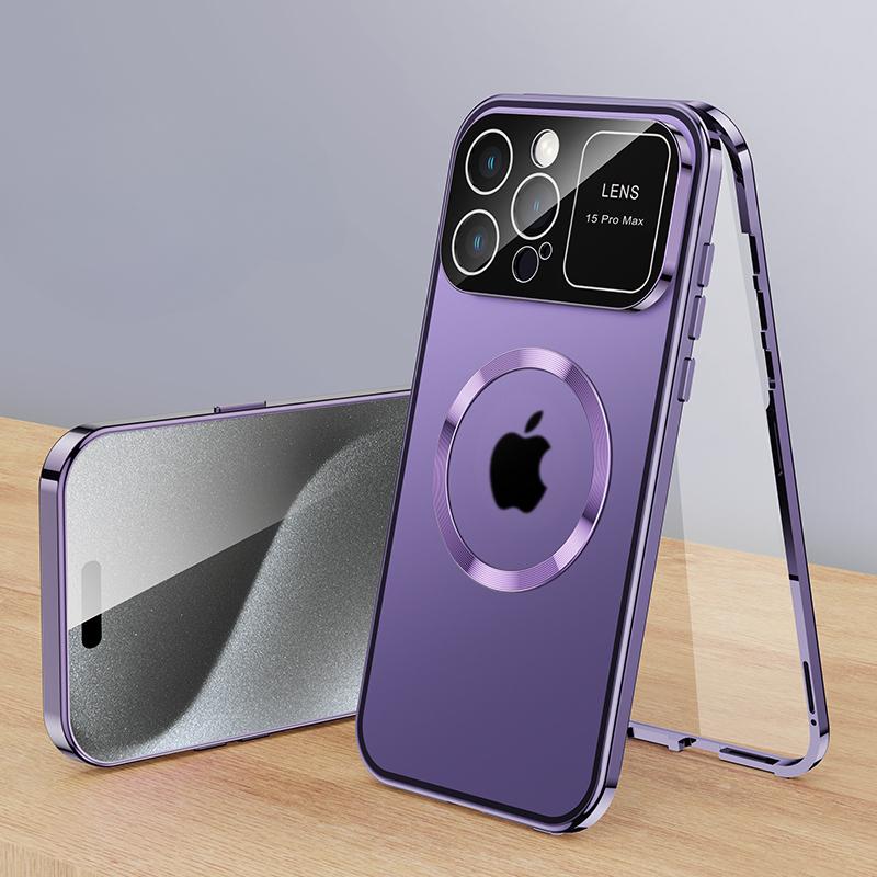 Для IPhone 16 15 14 13 12 Pro Max Чехол из алюминиевого металла с магнитной застежкой, с большой защитой объектива, противоударная крышка, защитная пленка для экрана