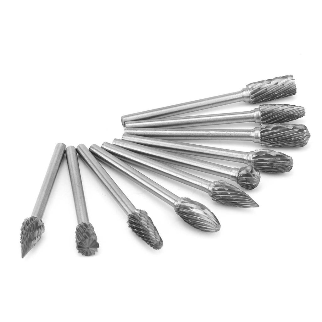 10Pcs Rotary File Milling Cutter Carbide Grinding Head Woodworking Reaming Carving Router 3mm